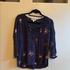 Anthropologie Navy Floral Blouse
